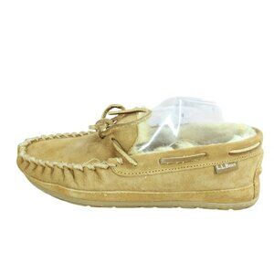 LL Bean Women's Brown Suede Wicked Good Shearling Lined Moccasin Slippers Sz 9 M
